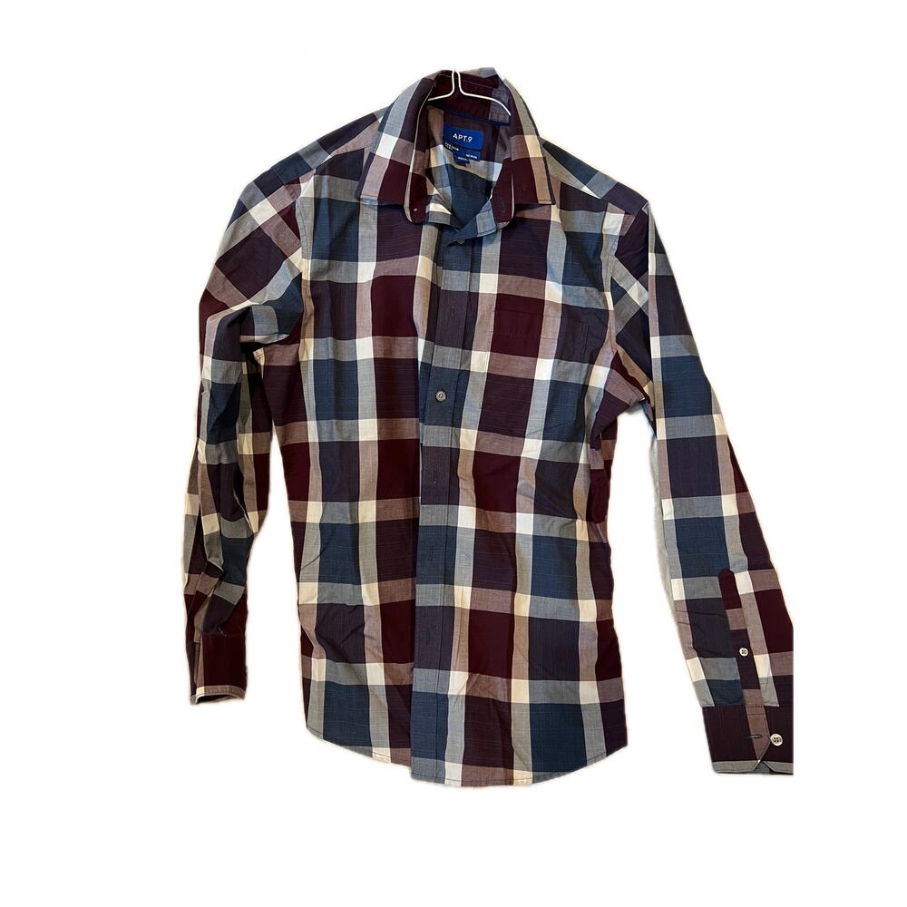 Apt 9 Burgundy Beige Checked Button Down Shirt Mens S